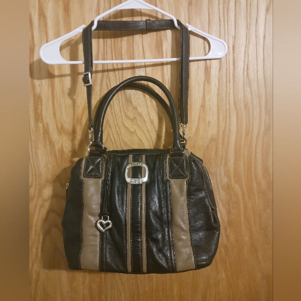Brighton Maude Leather Bowler Bag 2- Tone Beige/ Black U181568